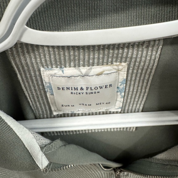 Denim & Flower Two-Tone Gray/Light Green Polo Shirt with Zipper - Picture 2 of 3